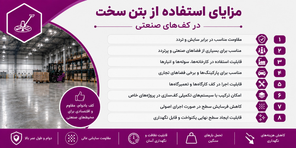 مزایای بتن سخت در کف های صنعتی